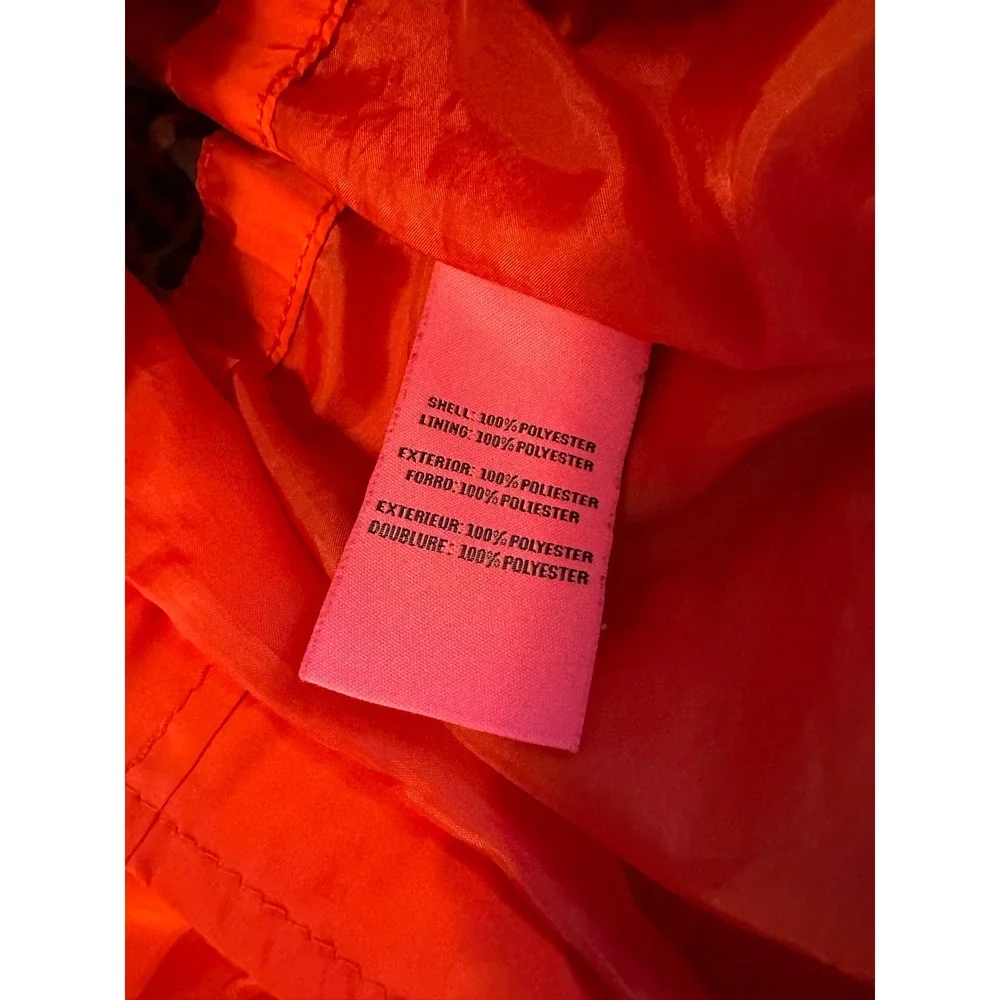 Betsey Johnson Vibrant Orange Anorak Rain Jacket‎ – Leopard & Rose Lining – XS